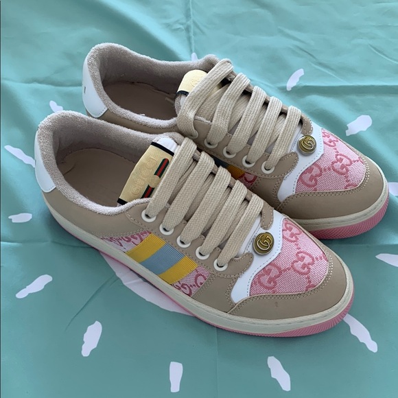 Gucci Shoes - Gucci Beige and Pink Sneakers